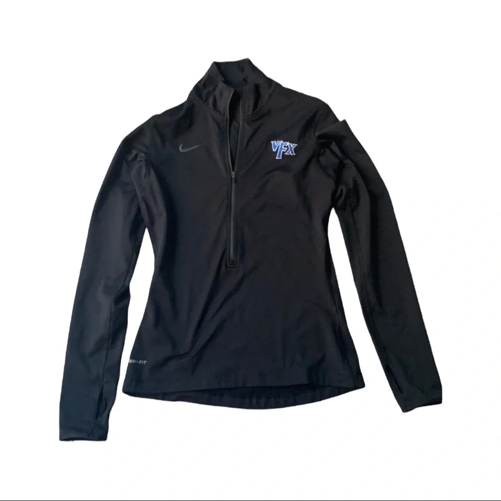 Nike Dri-fit 1/2 zip. Light fleece lined- black with VFX logo volleyball